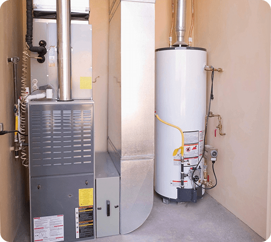 A gas water heater and an electric furnace.